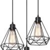 Vintage industrial black metal diamond cage pendant light shade  3 Lights Cage Ceiling Hanging Lamp