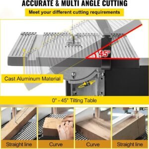 Benchtop Bandsaw 10 Inch 3.5 Amp 1700 RPM Table Band Saw for Wood Cutting 220V 0 to 45 Degree Tilt 4 Inch Cutting Depth 10 Inch Cutting Width Compact Design for Workshop or Home Use