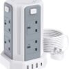 13A 3250W Tower Extension Lead with 8 Outlets & 4 USB Ports – 3M Cable