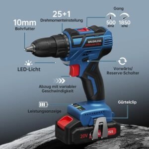 Cordless 20V Drill Set  42 Accessories 42Nm Electric Screwdriver 2.0Ah Battery 25 1 Torque 2 Speed Settings LED Light