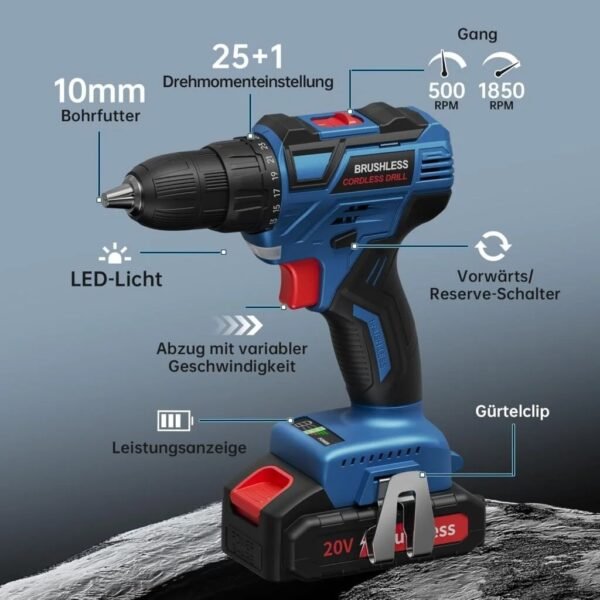 Cordless 20V Drill Set  42 Accessories 42Nm Electric Screwdriver 2.0Ah Battery 25 1 Torque 2 Speed Settings LED Light - Image 13