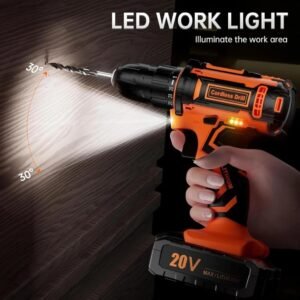 Cordless 20V Drill Set  42 Accessories 42Nm Electric Screwdriver 2.0Ah Battery 25 1 Torque 2 Speed Settings LED Light