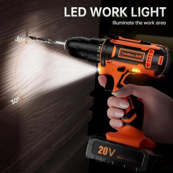 Cordless 20V Drill Set  42 Accessories 42Nm Electric Screwdriver 2.0Ah Battery 25 1 Torque 2 Speed Settings LED Light - Image 12
