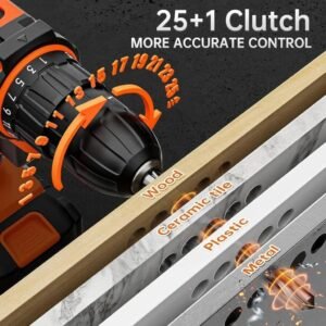 Cordless 20V Drill Set  42 Accessories 42Nm Electric Screwdriver 2.0Ah Battery 25 1 Torque 2 Speed Settings LED Light