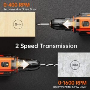 Cordless 20V Drill Set  42 Accessories 42Nm Electric Screwdriver 2.0Ah Battery 25 1 Torque 2 Speed Settings LED Light