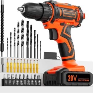 Cordless 20V Drill Set  42 Accessories 42Nm Electric Screwdriver 2.0Ah Battery 25 1 Torque 2 Speed Settings LED Light