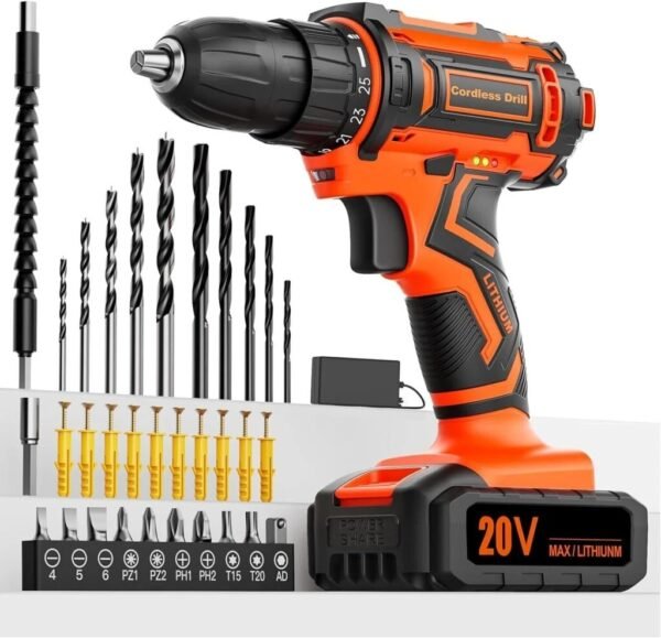 Cordless 20V Drill Set  42 Accessories 42Nm Electric Screwdriver 2.0Ah Battery 25 1 Torque 2 Speed Settings LED Light - Image 2