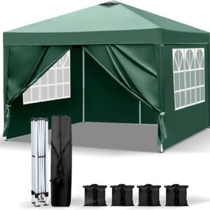 Pop-Up Folding Gazebo 3x3m Waterproof  Windproof, UV50+ Protection Height Adjustable with 4 Side Panels 4 Sandbags Ventilation Outdoor Canopy Tent  Blue