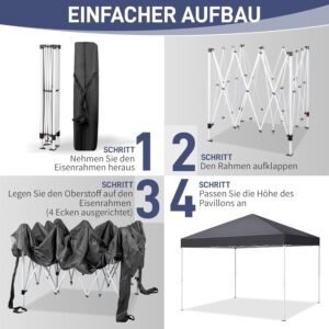 Pop-Up Folding Gazebo 3x3m Waterproof  Windproof, UV50+ Protection Height Adjustable with 4 Side Panels 4 Sandbags Ventilation Outdoor Canopy Tent  Blue