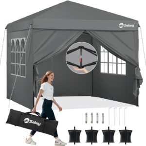 Pop-Up Folding Gazebo 3x3m Waterproof  Windproof, UV50+ Protection Height Adjustable with 4 Side Panels 4 Sandbags Ventilation Outdoor Canopy Tent  Blue