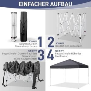 Pop-Up Folding Gazebo 3x3m Waterproof  Windproof, UV50+ Protection Height Adjustable with 4 Side Panels 4 Sandbags Ventilation Outdoor Canopy Tent  Blue