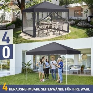 Pop-Up Folding Gazebo 3x3m Waterproof  Windproof, UV50+ Protection Height Adjustable with 4 Side Panels 4 Sandbags Ventilation Outdoor Canopy Tent  Blue