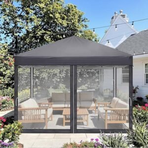 Pop-Up Folding Gazebo 3x3m Waterproof  Windproof, UV50+ Protection Height Adjustable with 4 Side Panels 4 Sandbags Ventilation Outdoor Canopy Tent  Blue