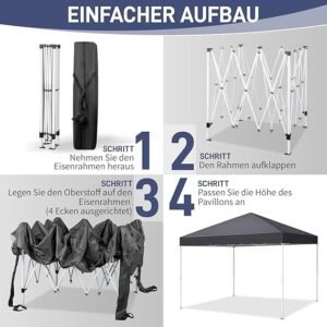 Pop-Up Folding Gazebo 3x3m Waterproof  Windproof, UV50+ Protection Height Adjustable with 4 Side Panels 4 Sandbags Ventilation Outdoor Canopy Tent  Blue