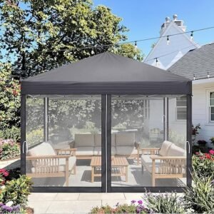 Pop-Up Folding Gazebo 3x3m Waterproof  Windproof, UV50+ Protection Height Adjustable with 4 Side Panels 4 Sandbags Ventilation Outdoor Canopy Tent  Blue