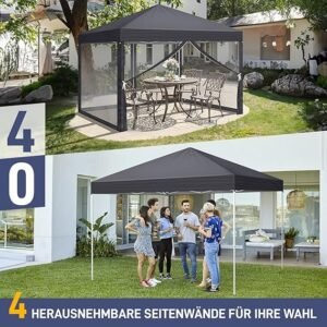 Pop-Up Folding Gazebo 3x3m Waterproof  Windproof, UV50+ Protection Height Adjustable with 4 Side Panels 4 Sandbags Ventilation Outdoor Canopy Tent  Blue