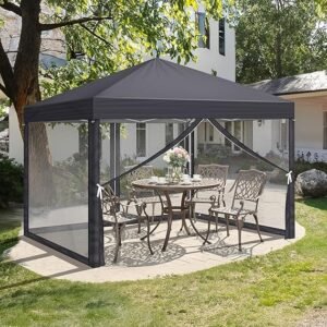 Pop-Up Folding Gazebo 3x3m Waterproof  Windproof, UV50+ Protection Height Adjustable with 4 Side Panels 4 Sandbags Ventilation Outdoor Canopy Tent  Blue
