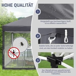 Pop-Up Folding Gazebo 3x3m Waterproof  Windproof, UV50+ Protection Height Adjustable with 4 Side Panels 4 Sandbags Ventilation Outdoor Canopy Tent  Blue