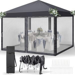 Pop-Up Folding Gazebo 3x3m Waterproof  Windproof, UV50+ Protection Height Adjustable with 4 Side Panels 4 Sandbags Ventilation Outdoor Canopy Tent  Blue