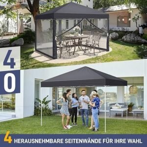 Pop-Up Folding Gazebo 3x3m Waterproof  Windproof, UV50+ Protection Height Adjustable with 4 Side Panels 4 Sandbags Ventilation Outdoor Canopy Tent  Blue