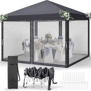 Pop-Up Folding Gazebo 3x3m Waterproof  Windproof, UV50+ Protection Height Adjustable with 4 Side Panels 4 Sandbags Ventilation Outdoor Canopy Tent  Blue