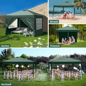 Pop-Up Folding Gazebo 3x3m Waterproof  Windproof, UV50+ Protection Height Adjustable with 4 Side Panels 4 Sandbags Ventilation Outdoor Canopy Tent  Blue