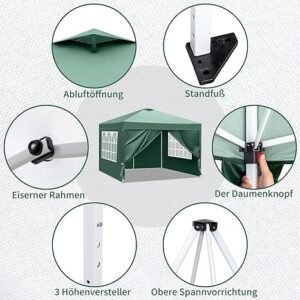Pop-Up Folding Gazebo 3x3m Waterproof  Windproof, UV50+ Protection Height Adjustable with 4 Side Panels 4 Sandbags Ventilation Outdoor Canopy Tent  Blue