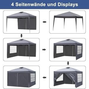 Pop-Up Folding Gazebo 3x3m Waterproof  Windproof, UV50+ Protection Height Adjustable with 4 Side Panels 4 Sandbags Ventilation Outdoor Canopy Tent  Blue