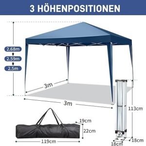 Pop-Up Folding Gazebo 3x3m Waterproof  Windproof, UV50+ Protection Height Adjustable with 4 Side Panels 4 Sandbags Ventilation Outdoor Canopy Tent  Blue