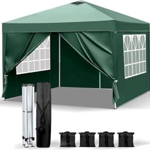 Pop-Up Folding Gazebo 3x3m Waterproof  Windproof, UV50+ Protection Height Adjustable with 4 Side Panels 4 Sandbags Ventilation Outdoor Canopy Tent  Blue