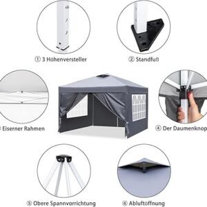 Pop-Up Folding Gazebo 3x3m Waterproof  Windproof, UV50+ Protection Height Adjustable with 4 Side Panels 4 Sandbags Ventilation Outdoor Canopy Tent  Blue