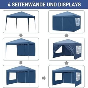 Pop-Up Folding Gazebo 3x3m Waterproof  Windproof, UV50+ Protection Height Adjustable with 4 Side Panels 4 Sandbags Ventilation Outdoor Canopy Tent  Blue