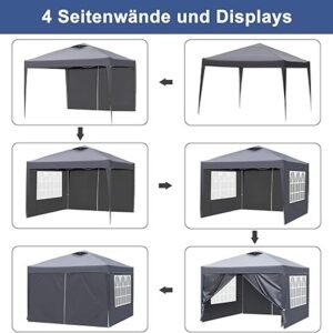 Pop-Up Folding Gazebo 3x3m Waterproof  Windproof, UV50+ Protection Height Adjustable with 4 Side Panels 4 Sandbags Ventilation Outdoor Canopy Tent  Blue