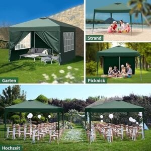 Pop-Up Folding Gazebo 3x3m Waterproof  Windproof, UV50+ Protection Height Adjustable with 4 Side Panels 4 Sandbags Ventilation Outdoor Canopy Tent  Blue