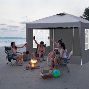 Pop-Up Folding Gazebo 3x3m Waterproof  Windproof, UV50+ Protection Height Adjustable with 4 Side Panels 4 Sandbags Ventilation Outdoor Canopy Tent  Blue