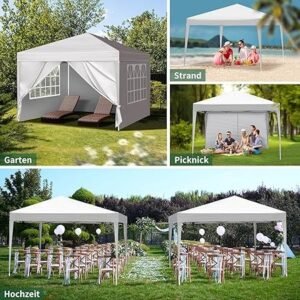 Pop-Up Folding Gazebo 3x3m Waterproof  Windproof, UV50+ Protection Height Adjustable with 4 Side Panels 4 Sandbags Ventilation Outdoor Canopy Tent  Blue