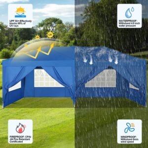 3x6 Gazebo Waterproof Folding Party Tent with 6 Side Walls Roll Bag 4 Sand Bags  Stable Easy Assembly UV50 Protection for Weddings  Commerce