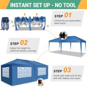 3x6 Gazebo Waterproof Folding Party Tent with 6 Side Walls Roll Bag 4 Sand Bags  Stable Easy Assembly UV50 Protection for Weddings  Commerce